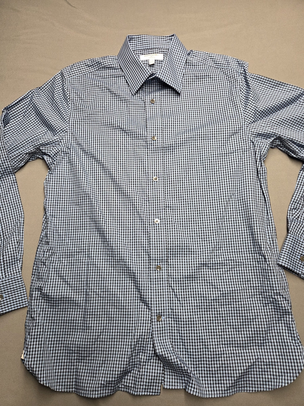 Banana Republic Gingham Plaid Slim Fit Dress Shirt Men's Size Large L G Blue